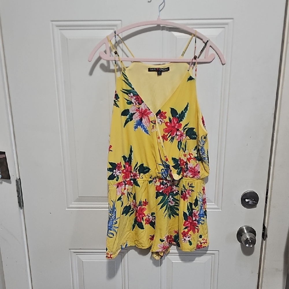 Chesley Yellow Pink Wrap Tank Top